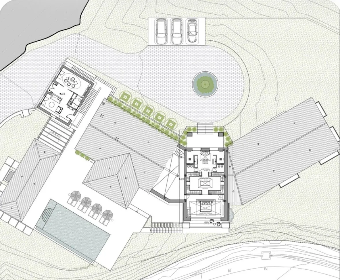 First floor plan with the principal bedroom suite.