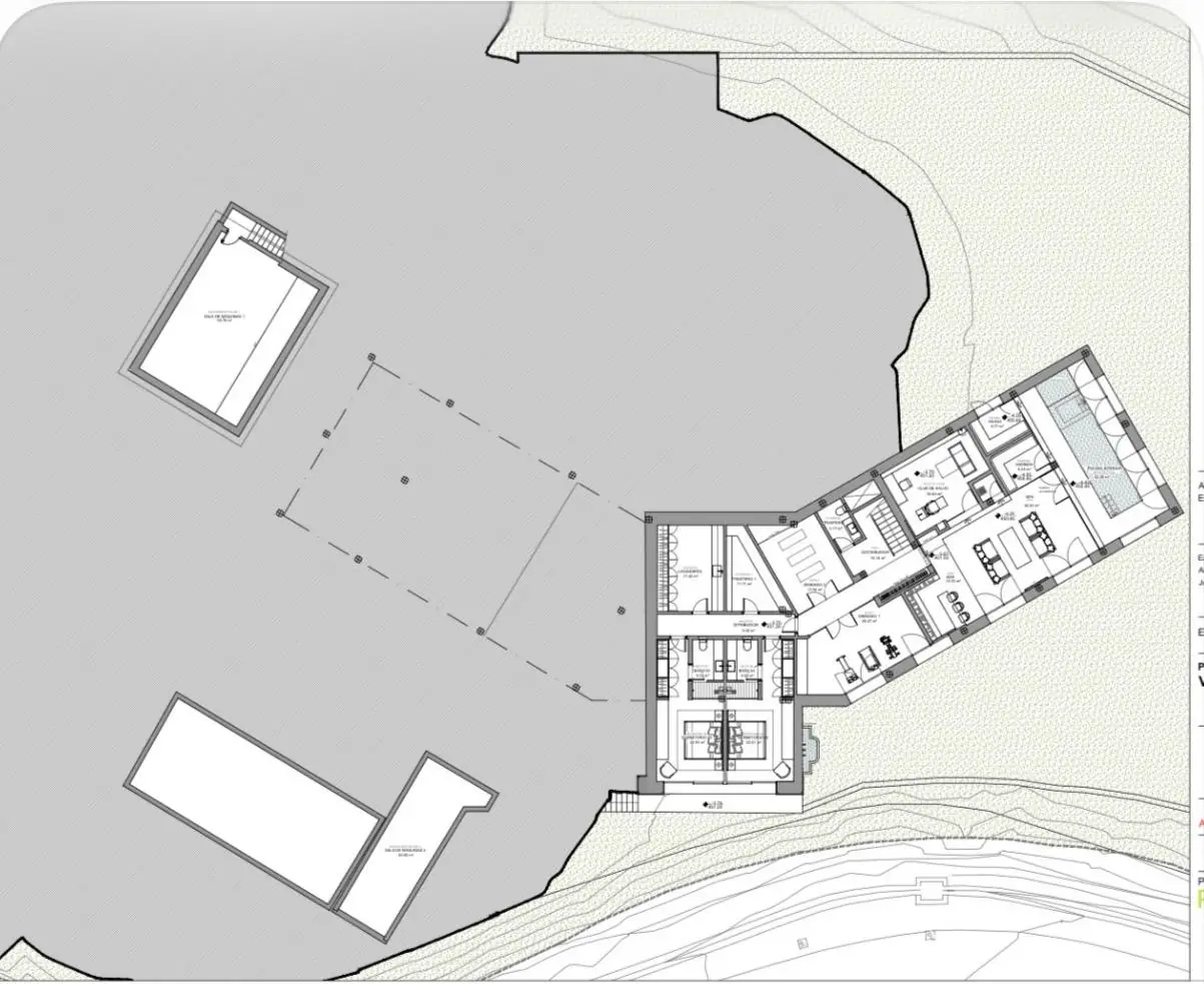 Lower level plan with wellness, spa and service areas.